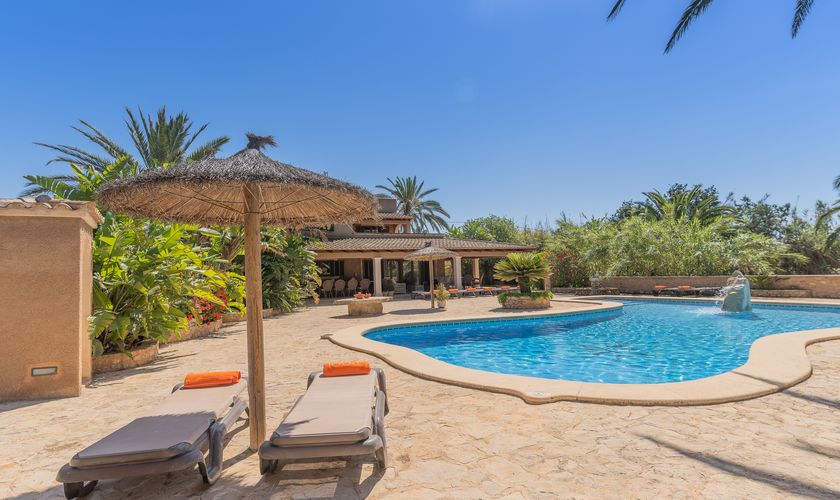 Pool mit Strandliegen und Sonnenschutz Finca Mallorca PM 6091