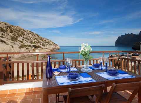 Terrasse und Meerblick Ferienhaus PM 3483 direkt am Strand Cala Molins auf Mallorca