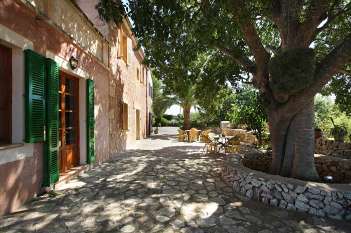 Schattige Terrasse mit altem Baumbestand Luxusfinca Mallorca mit Klimaanlage und Pool PM 6094 