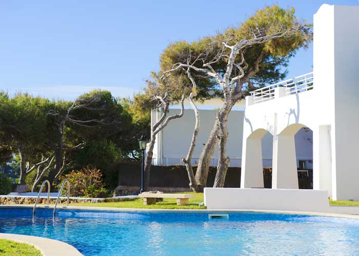 Poolblick Exklusives Ferienhaus Mallorca mit Meerblick Klimaanlage Kinderpoolbecken Großes Grundstück mit Rasenfläche Mallorca Südosten PM 6562